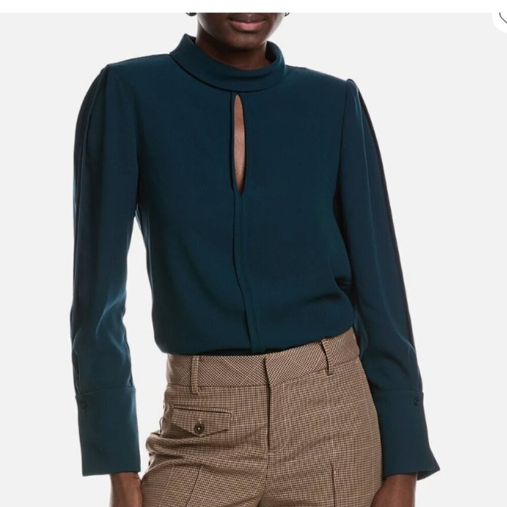 Reiss Cherry Long Sleeve Shoulder Pad Blouse – Blue Teal, Size 6, NWT